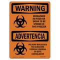 Signmission OSHA Warning Sign, 12" H, 18" W, Rigid Plastic, Biohazard No Food Or Drink Bilingual, Landscape OS-WS-P-1218-L-12497